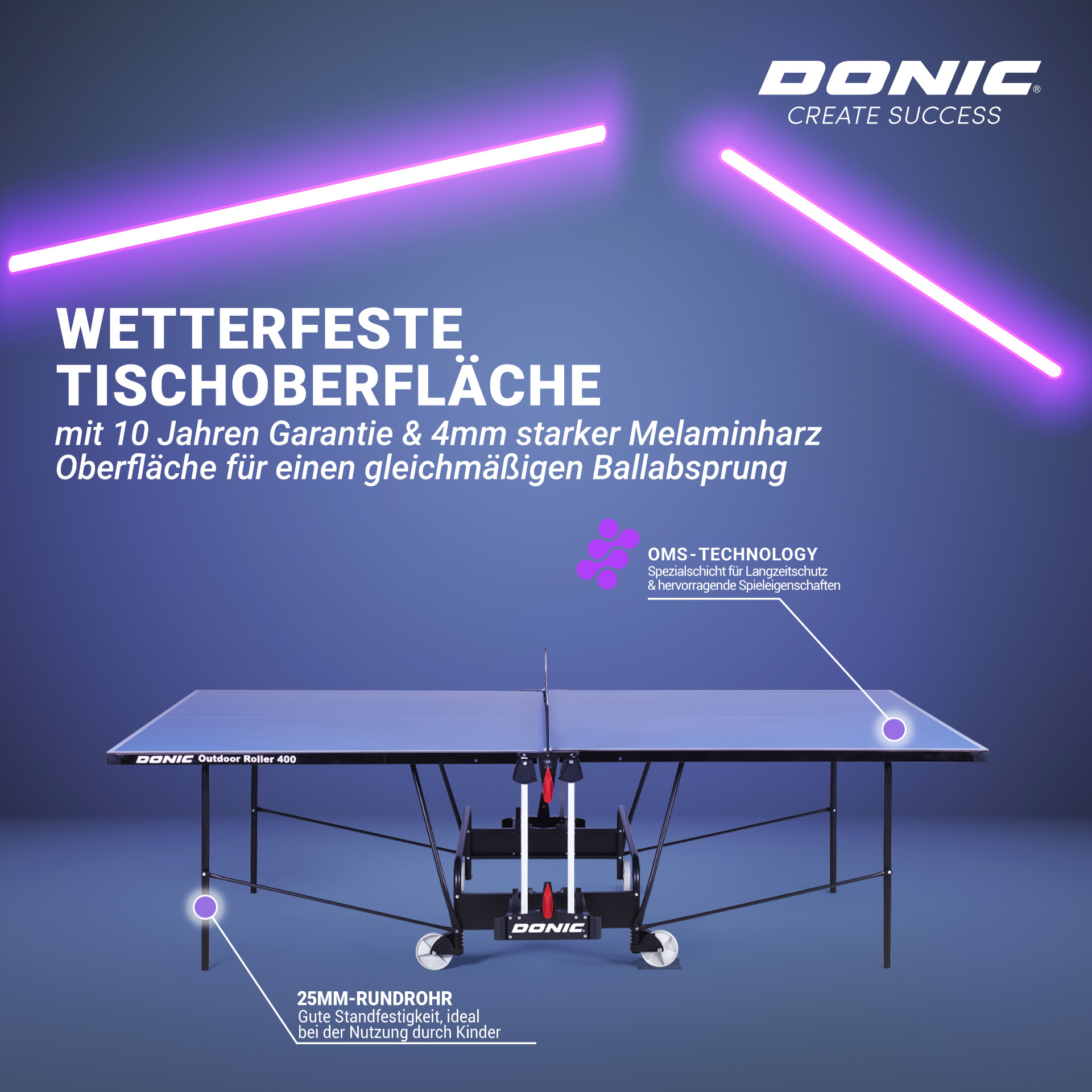 DONIC Outdoor Roller 400, blau, wetterfeste Tischoberfläche