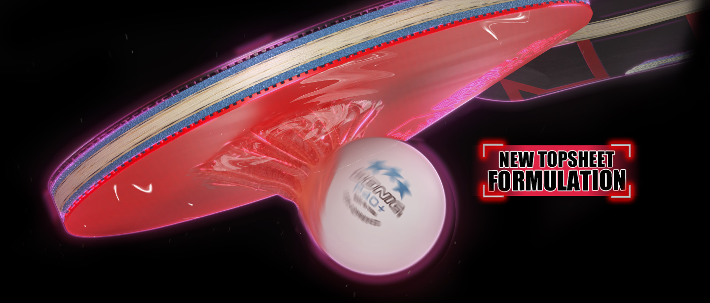 Tischtennisschläger mit griffiger Bluegrip-Oberfläche, die den Ball rotieren lässt