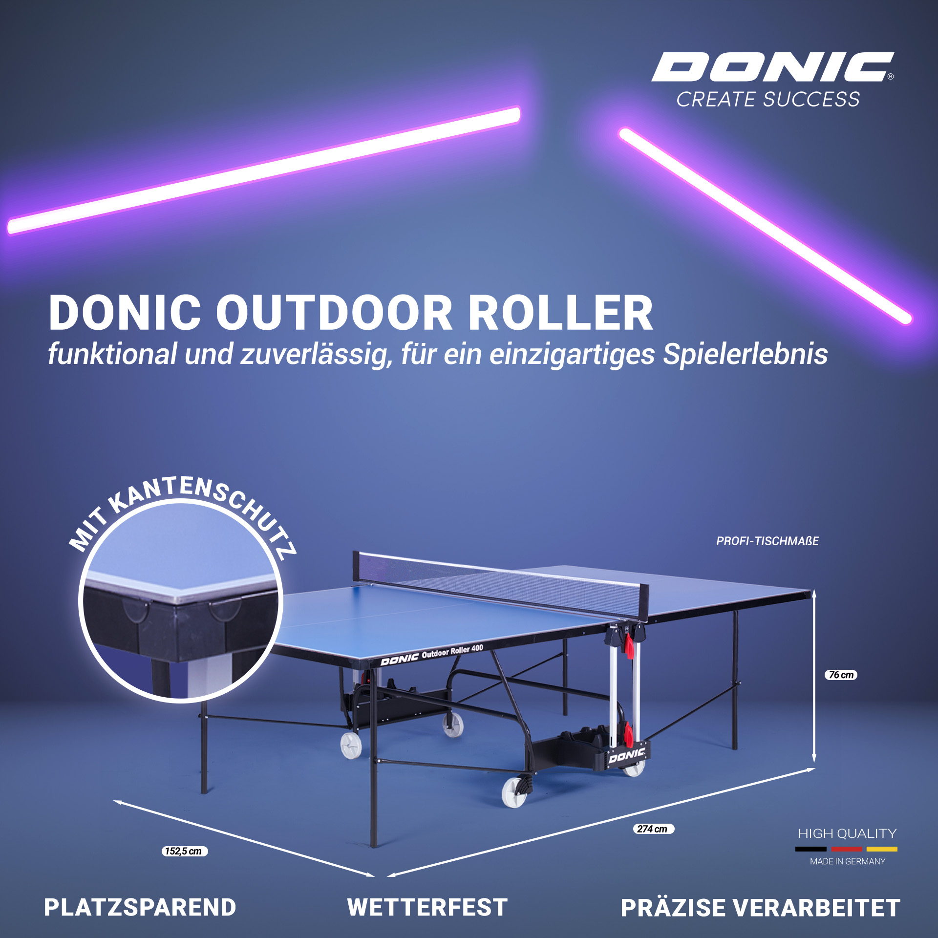 Tischtennis-Tisch DONIC Outdoor Roller 400, blau