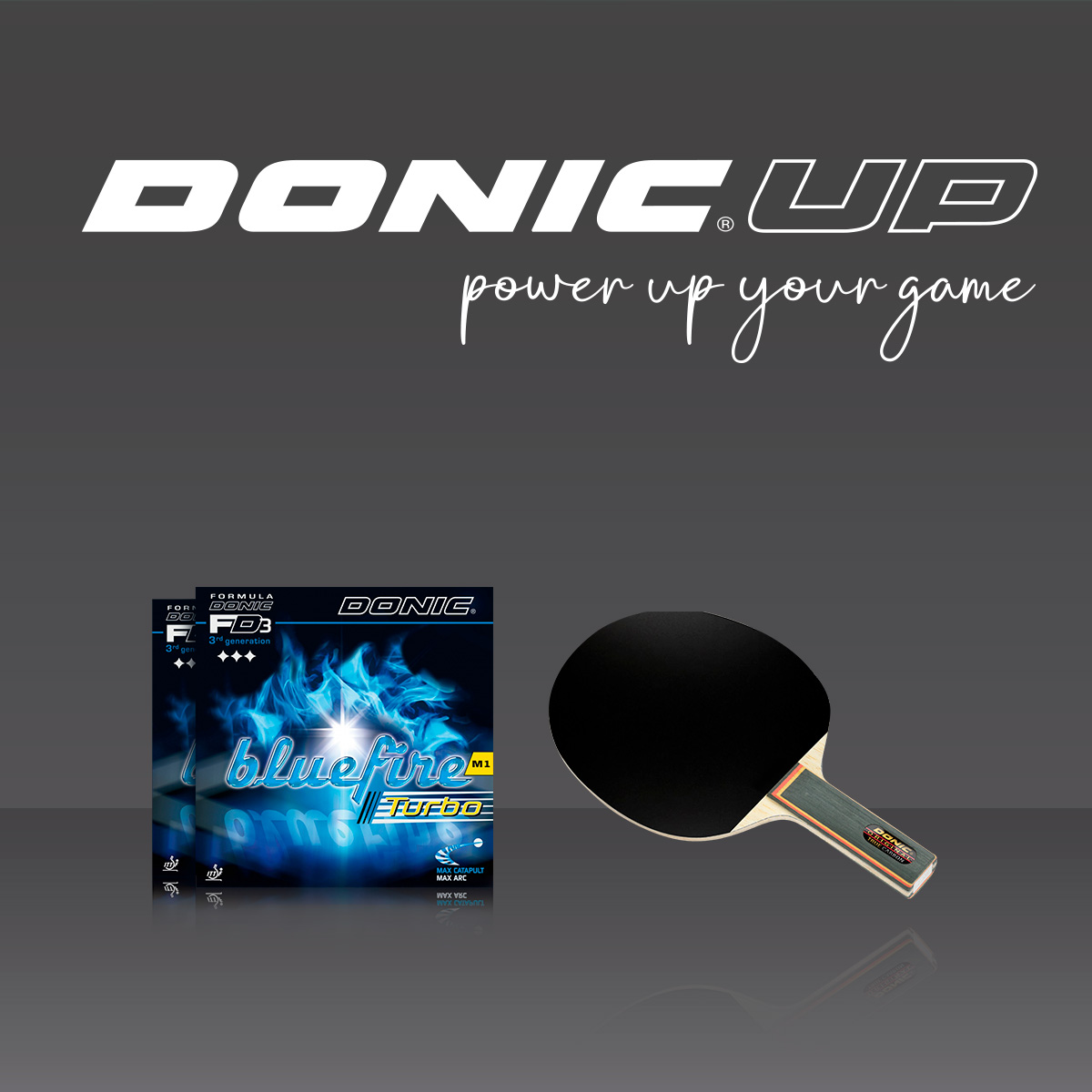 Bundle DONIC ORIGINAL TRUE CARBON konkav mit BLUEFIRE M1 TURBO Belägen