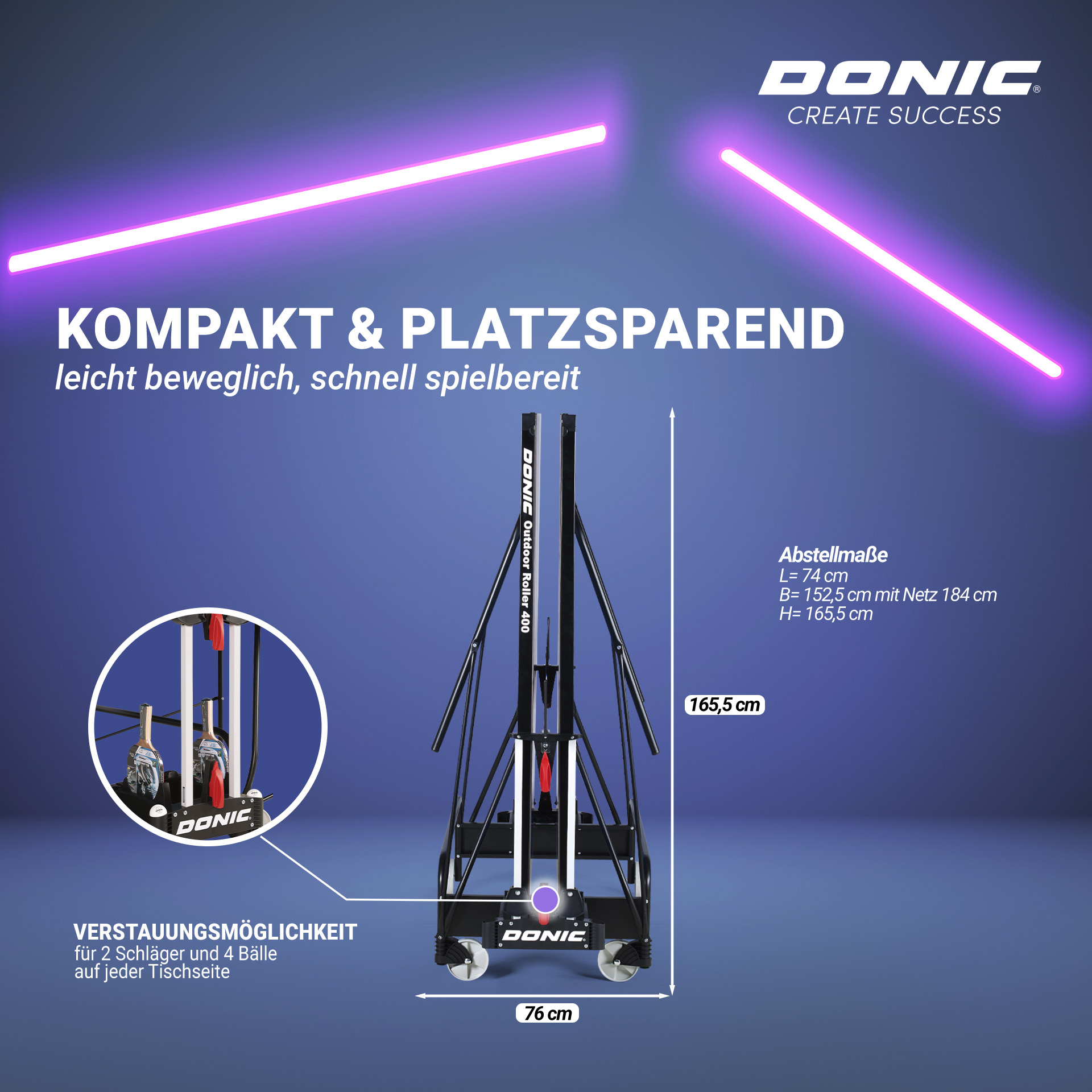 DONIC Outdoor Roller 400, blau, kompakt und platzsparend