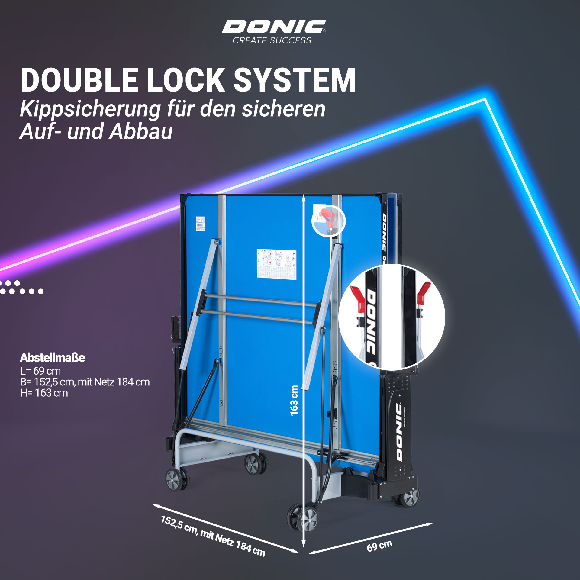 DONIC Outdoor Roller 800 -5, blau, Abstellposition mit Double Lock System