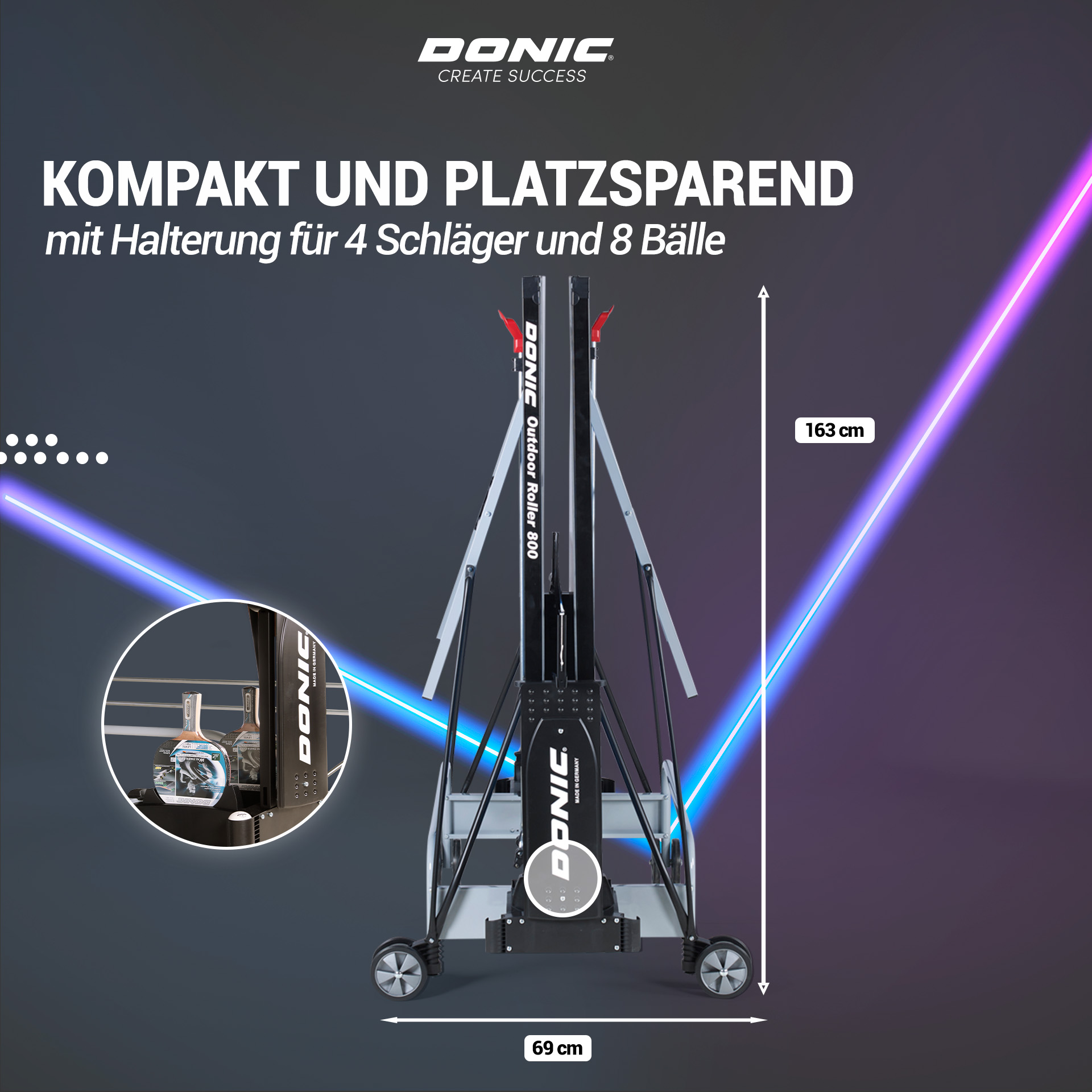 DONIC Outdoor Roller 800 -5, blau, kompakt und platzsparend