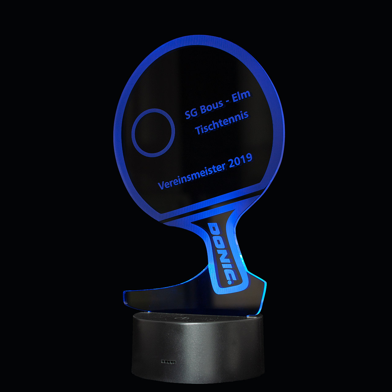 DONIC LED-Lampen-Trophäe - mit Gravur - Licht in blau