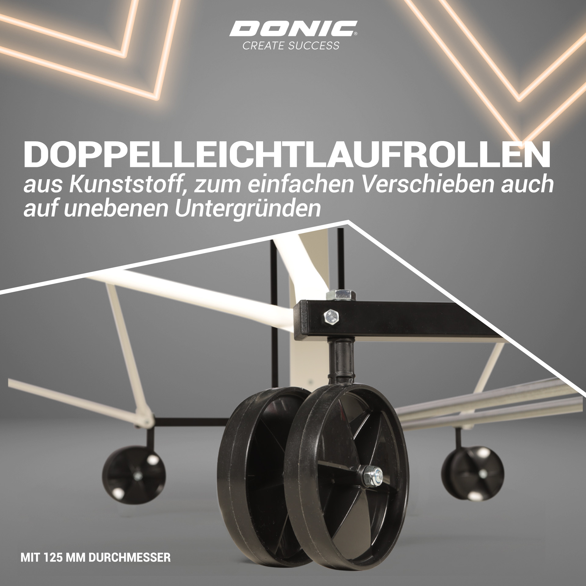 Tischtennis-Tisch DONIC Indoor Roller Fun, Doppel-Leichtlaufrollen