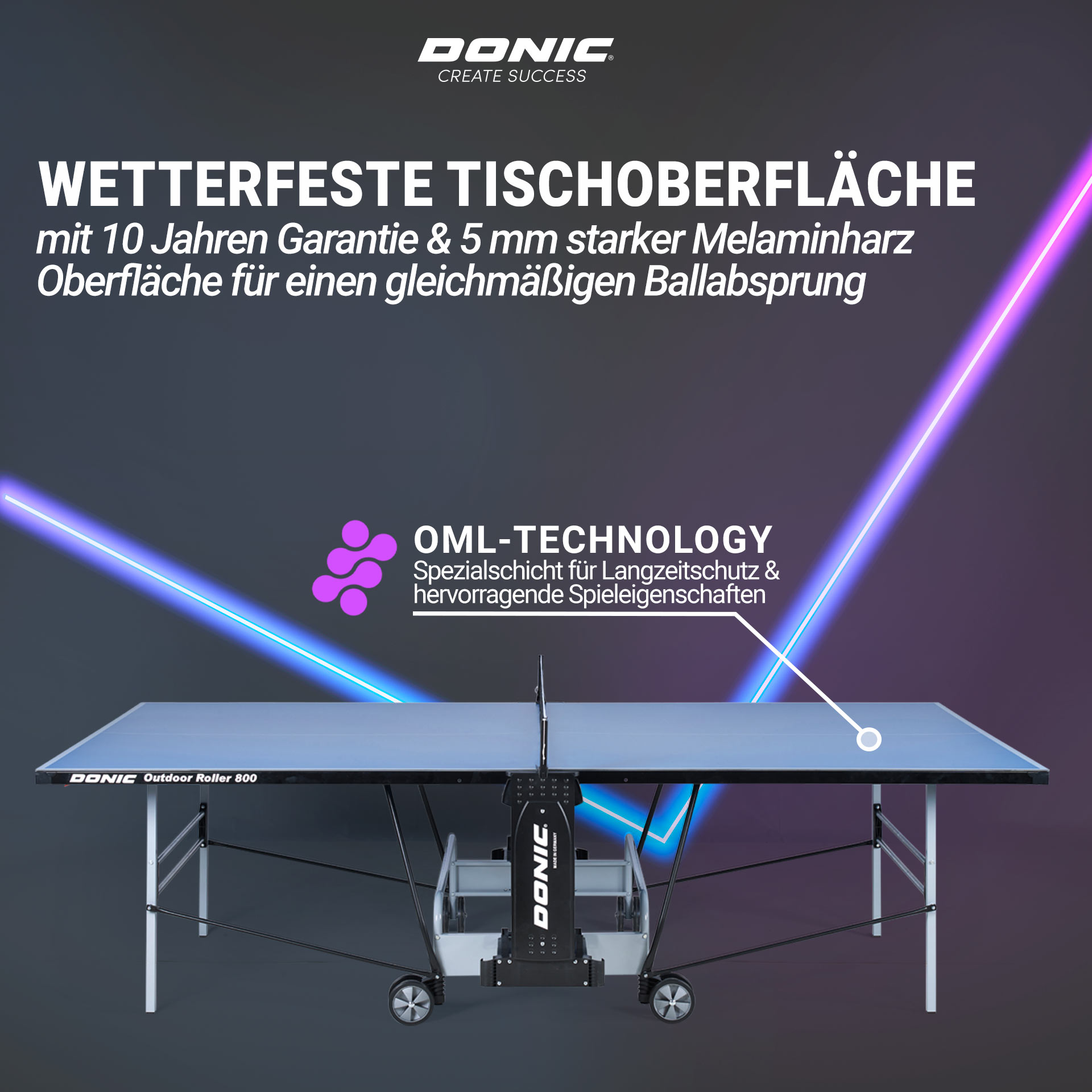 DONIC Outdoor Roller 800 -5, blau, wetterfeste Tischoberfläche