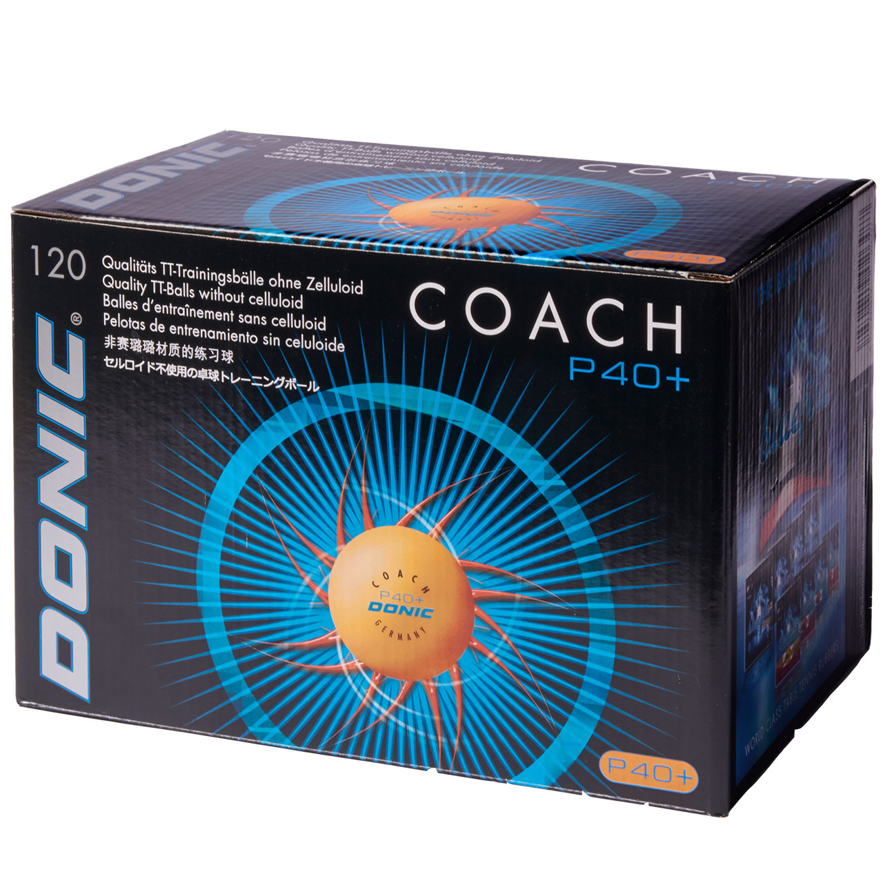 Tischtennis Trainingsball DONIC Coach P40+ ** Cell-Free 120er Karton gelb