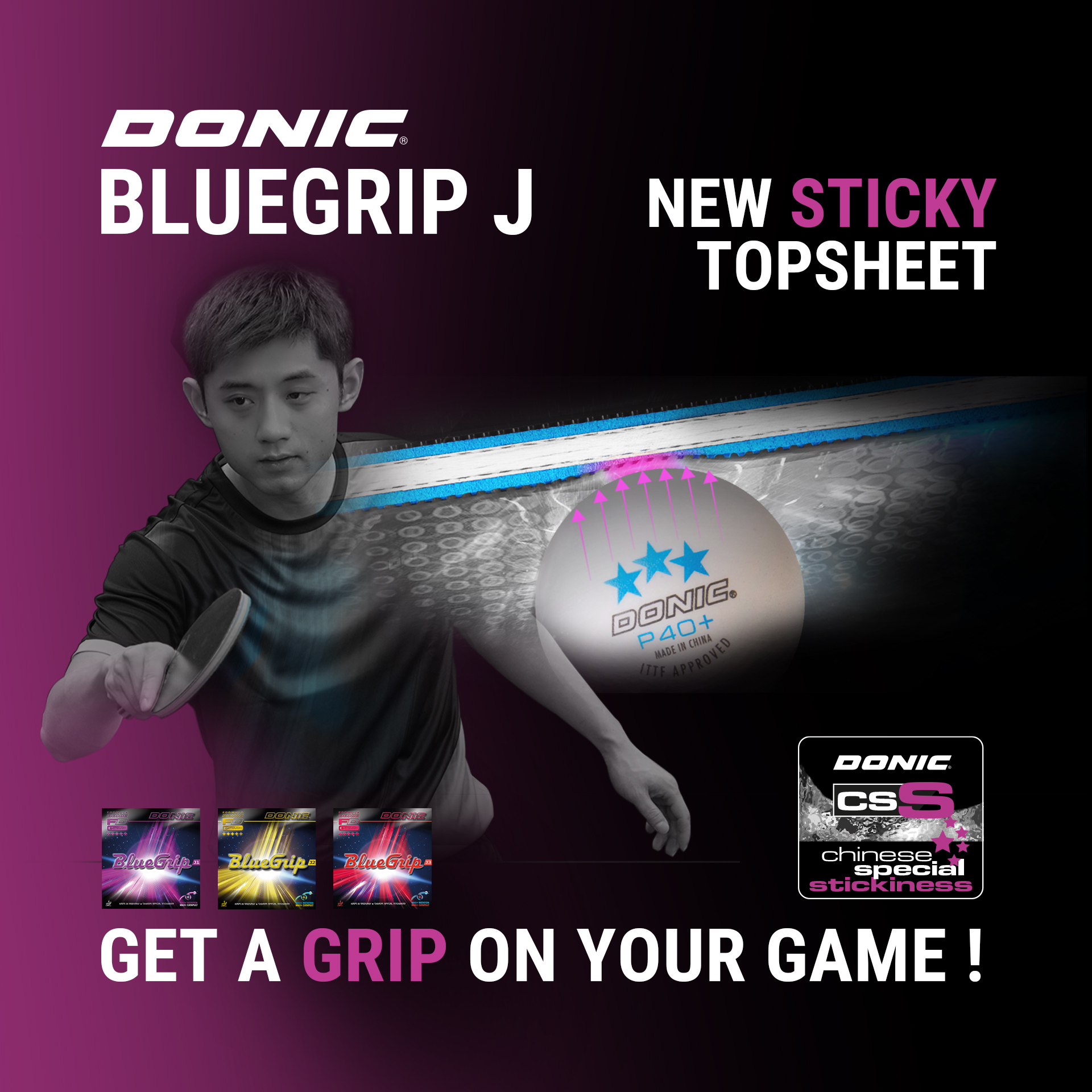 DONIC BLUEGRIP J2  DONIC BLUEGRIP J - Tischtennisbelag - Get a Grip on Your Game
