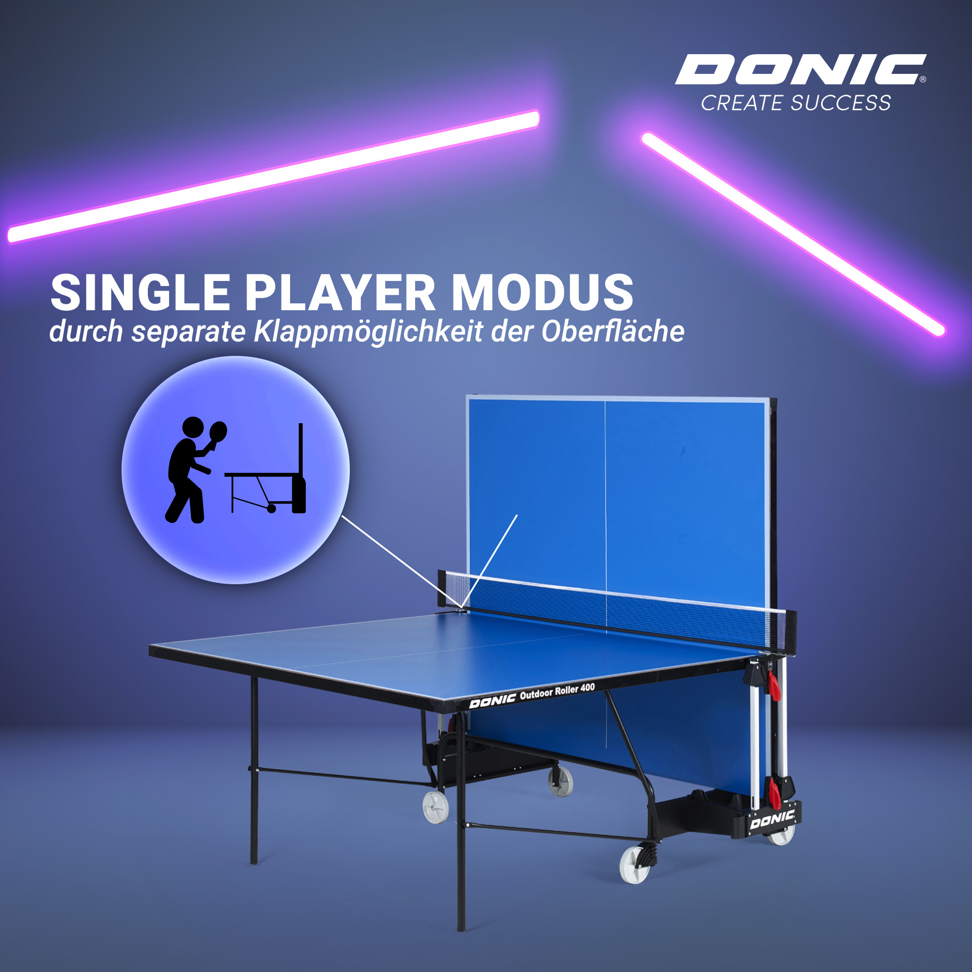 DONIC Outdoor Roller 400, blau, Single-Player-Modus